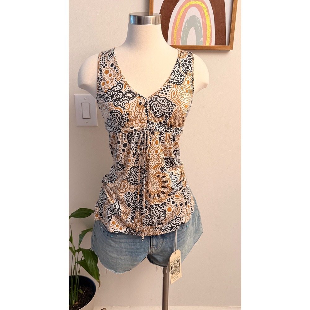 Express Design Studio Tank Top Womens Size M Yellow Black Silk Blend Boho Print
